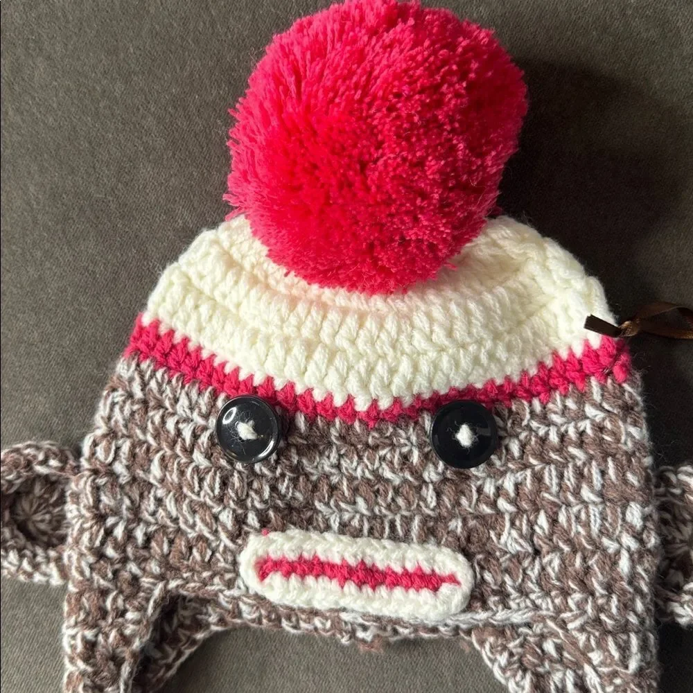 Daisy Baby Unisex Infant Beanie Hat Lulu Sock Monkey in Hot Pink 0-6 months NWT